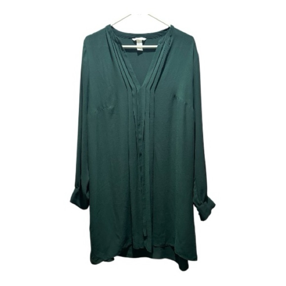 H&M Pleated Pintuck Dress Dark Green and Size 14